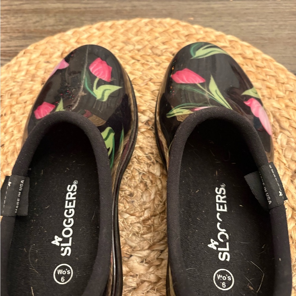 Sloggers Women's Black Mules with Pink Floral Design size 6 - Picture 5 of 8
